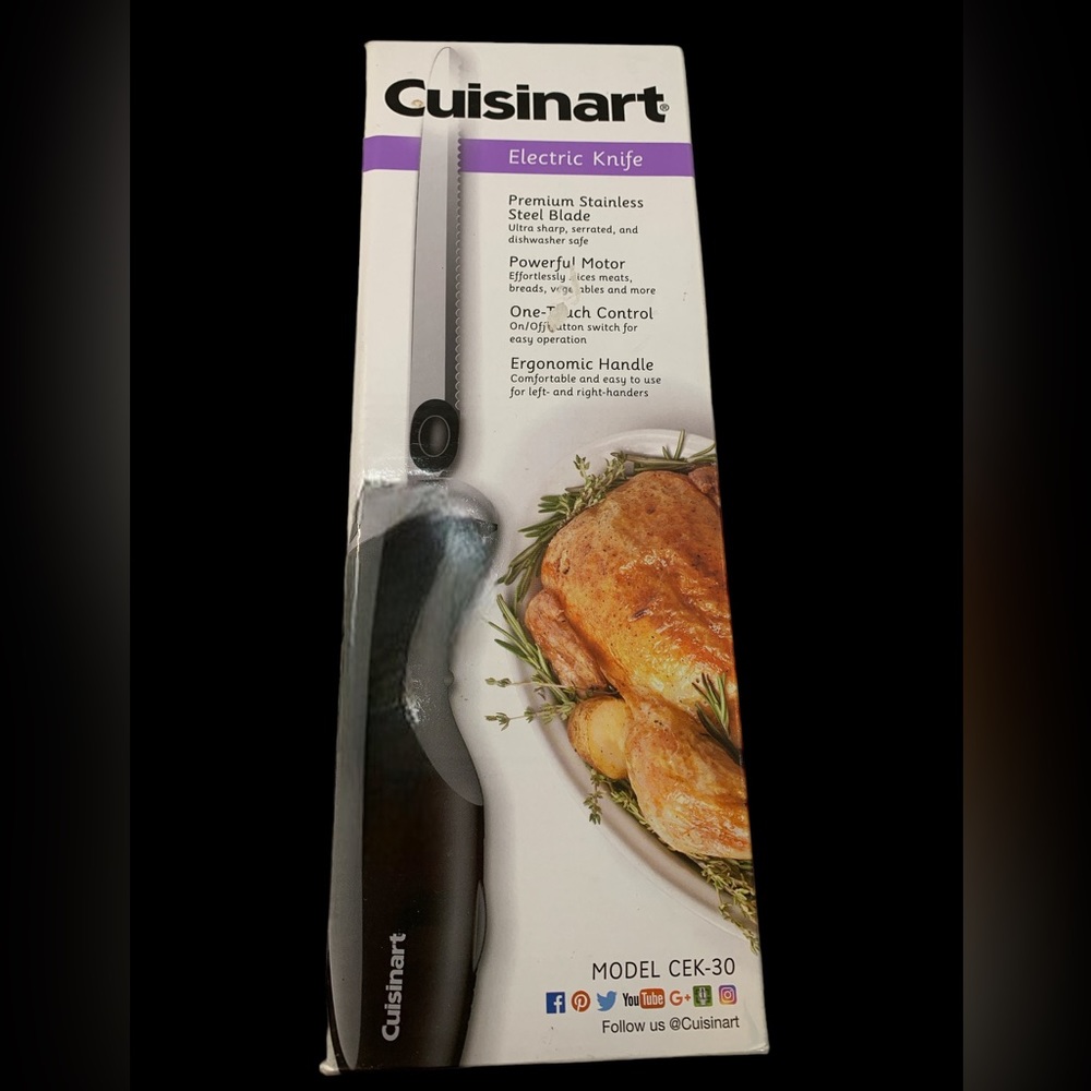 Brand New Cuisinart CEK-30 Electric Knife Black Stainless Steel Blade, Black